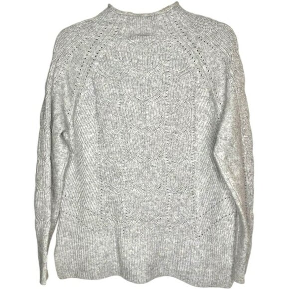 Talbots Cable Knit Sweater Rolled High Neck - Gray/White - M - Picture 4 of 7
